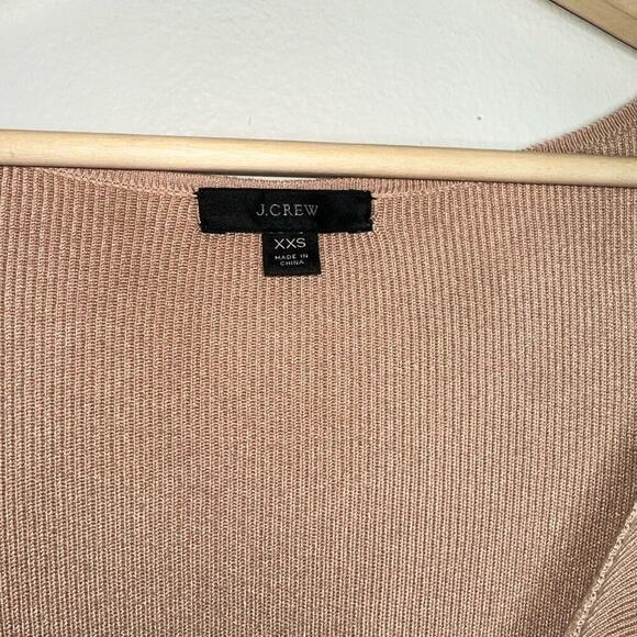 J. Crew Ribbed Knit V-Neck Bow Detail Midi Dress Taupe/Brown Size XXS Stretch - Picture 2 of 6